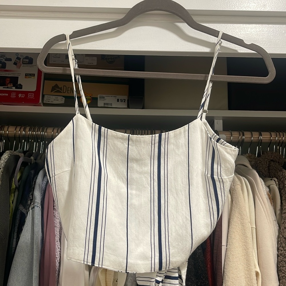 John Galt striped blouse with tie back